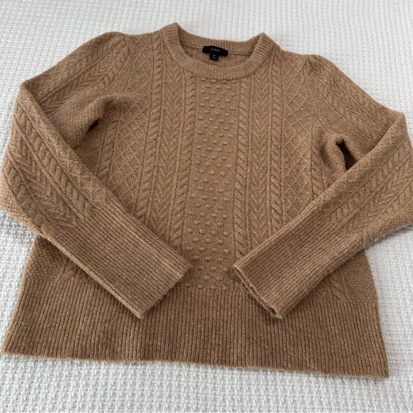 J. Crew Camel Tan Stretch Wool Cable Knit Crewneck Sweater Womens Medium - Picture 4 of 8